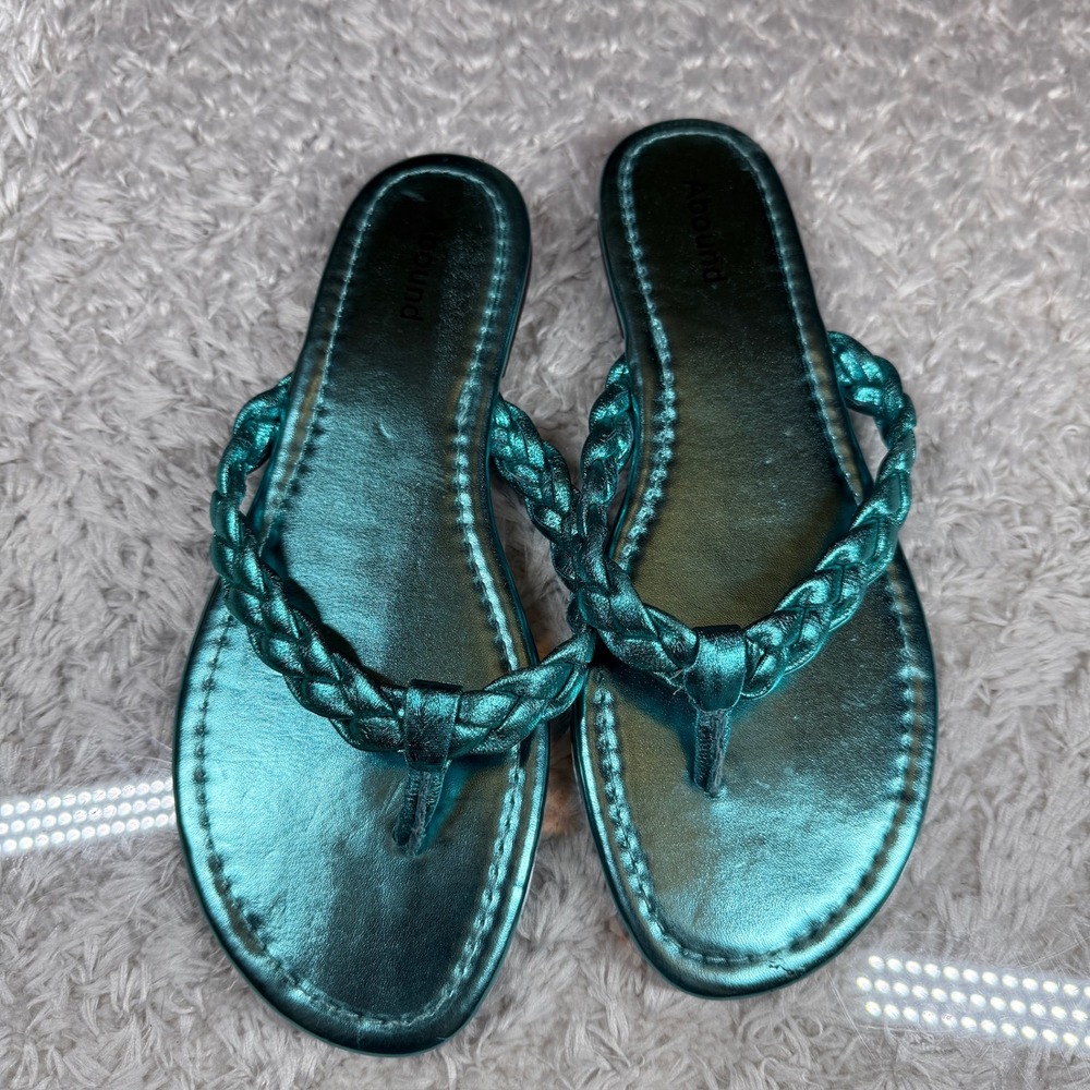 Abound Sandals Women's 8 Teal Metallic Braided Thong Flip Flop Sandals Boho Glam - Picture 3 of 10